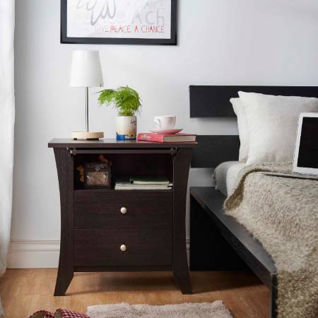 Espresso Laminate 3 Layers Night Stand - The streamline design shows the modern style of the side table.